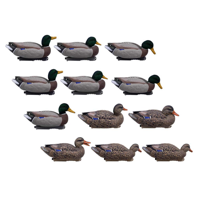 LIVE Floating Mallards - Flocked Heads With 12 Slot Decoy Bag - 12 Pack