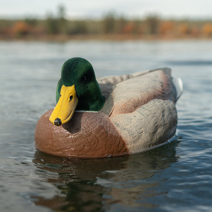 LIVE Floating Mallards - Flocked Heads With 12 Slot Decoy Bag - 12 Pack
