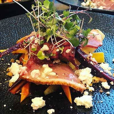 Shaved Rainbow Carrot Salad with Smoked Duck Breast by Brad Fenson